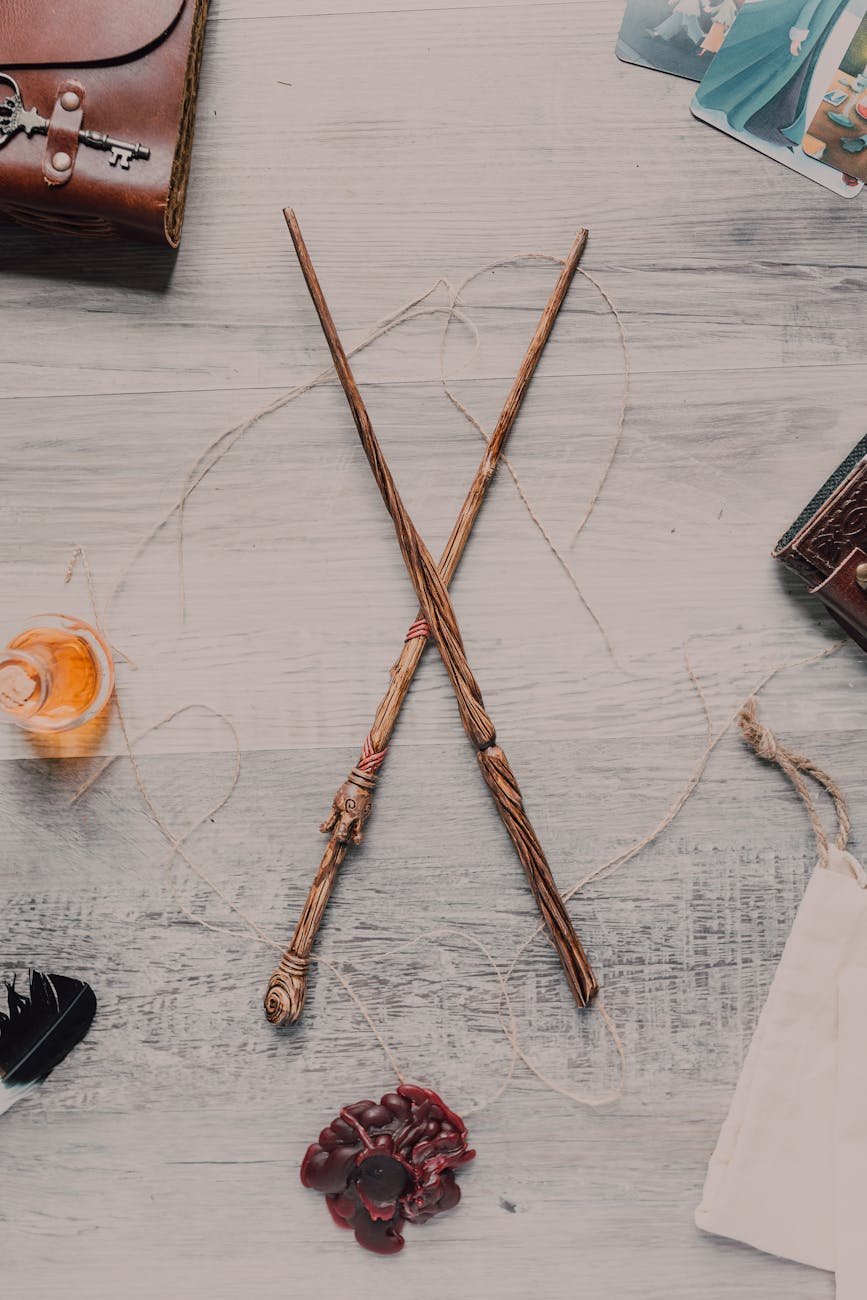 close up shot of wands